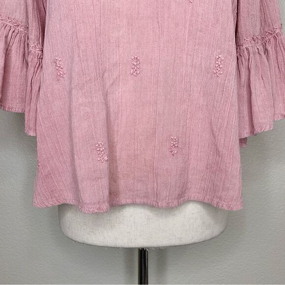 Rachel Zoe Boho Pink Embroidered Flared Sleeves Top - Picture 4 of 12
